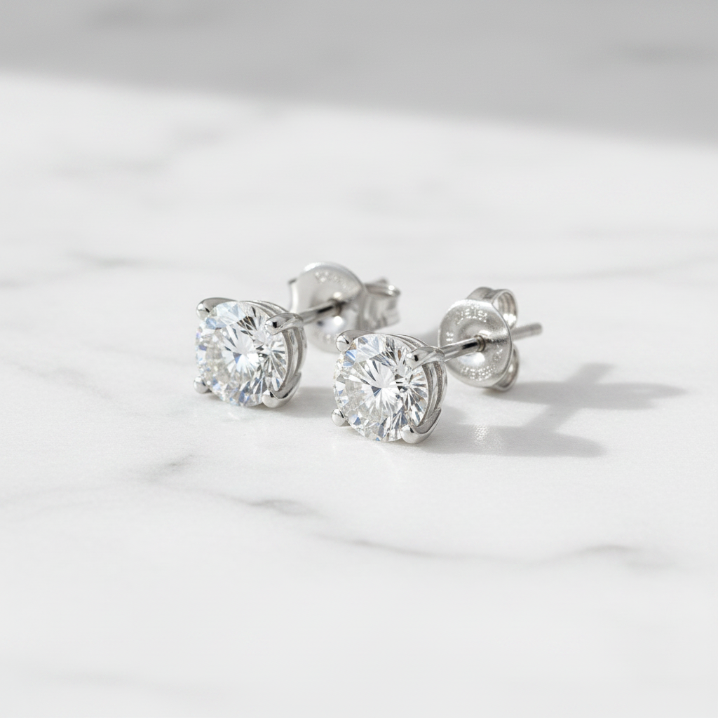 The Bloomsbury Diamond Stud Earrings — 45° Marble