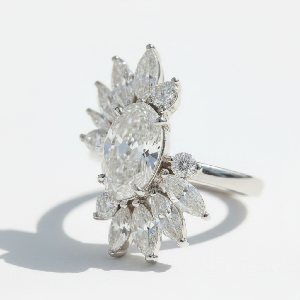 The Chelsea Pear-Shaped Cluster Ring — Macro