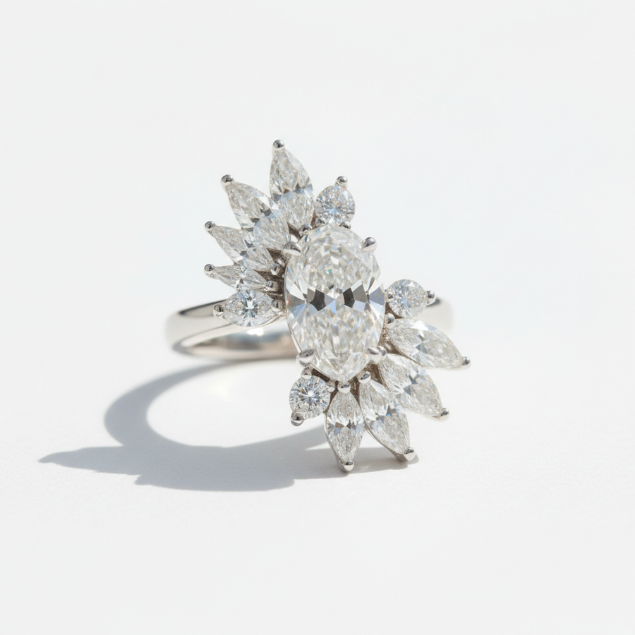 The Chelsea Pear-Shaped Cluster Ring — White Seamless