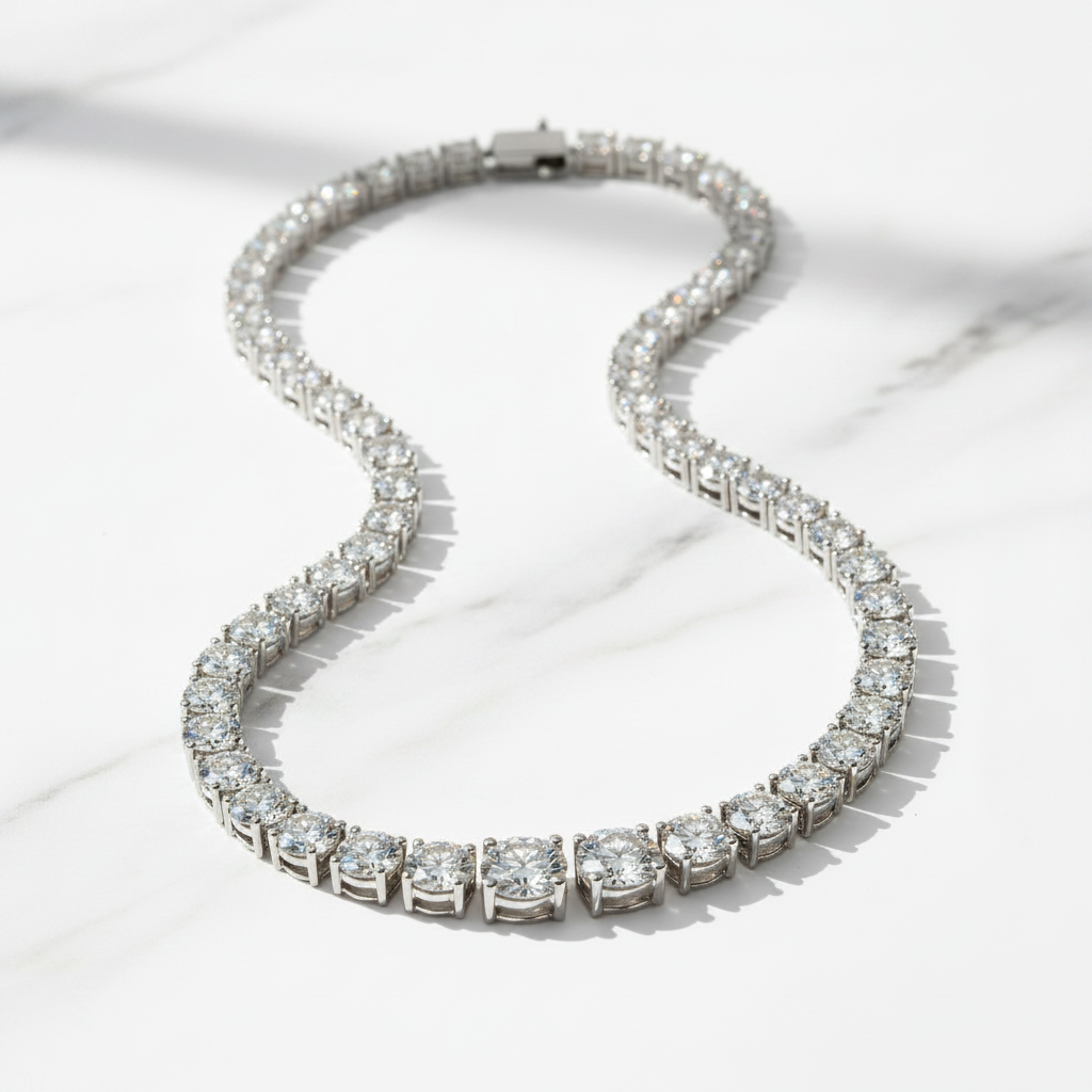 The Covent Garden Graduated Diamond Tennis Necklace — 45° Marble
