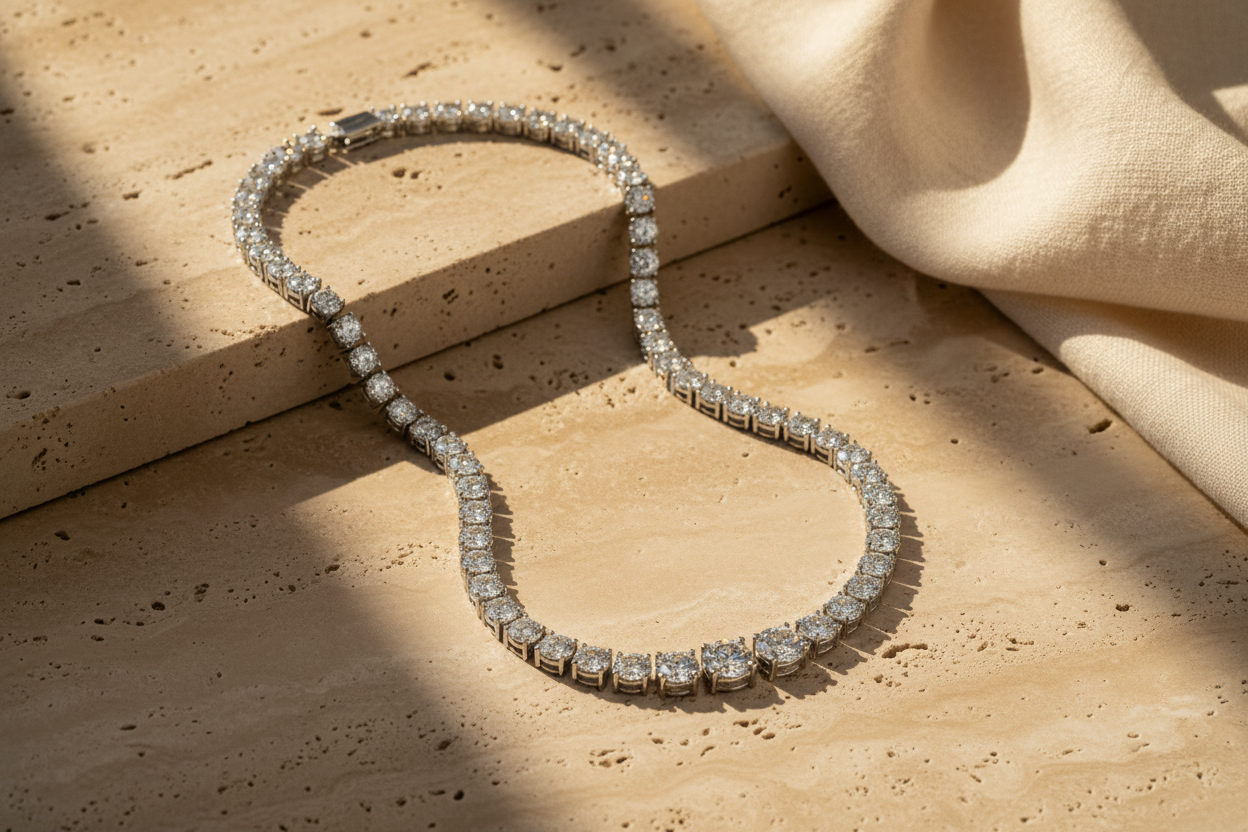 The Covent Garden Graduated Diamond Tennis Necklace — Lifestyle
