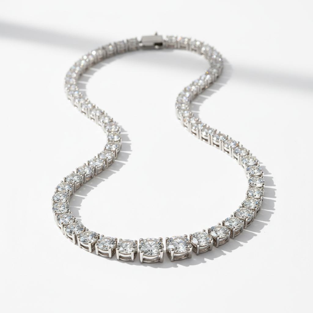 The Covent Garden Graduated Diamond Tennis Necklace — White Seamless