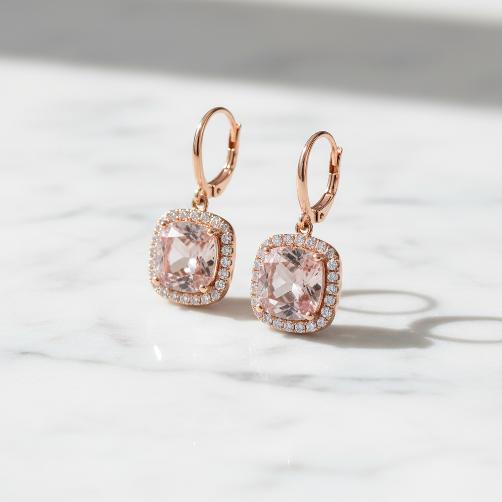 The Fitzrovia Morganite & Diamond Drop Earrings — 45° Marble