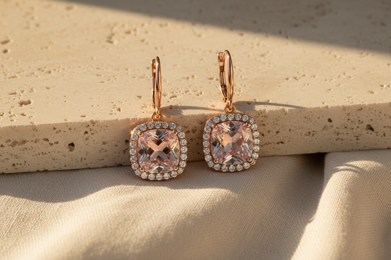 The Fitzrovia Morganite & Diamond Drop Earrings — Lifestyle