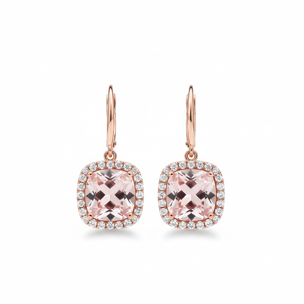 The Fitzrovia Morganite & Diamond Drop Earrings — White Seamless