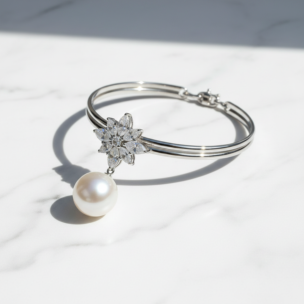 The Greenwich Pearl & Marquise Diamond Choker — 45° Marble