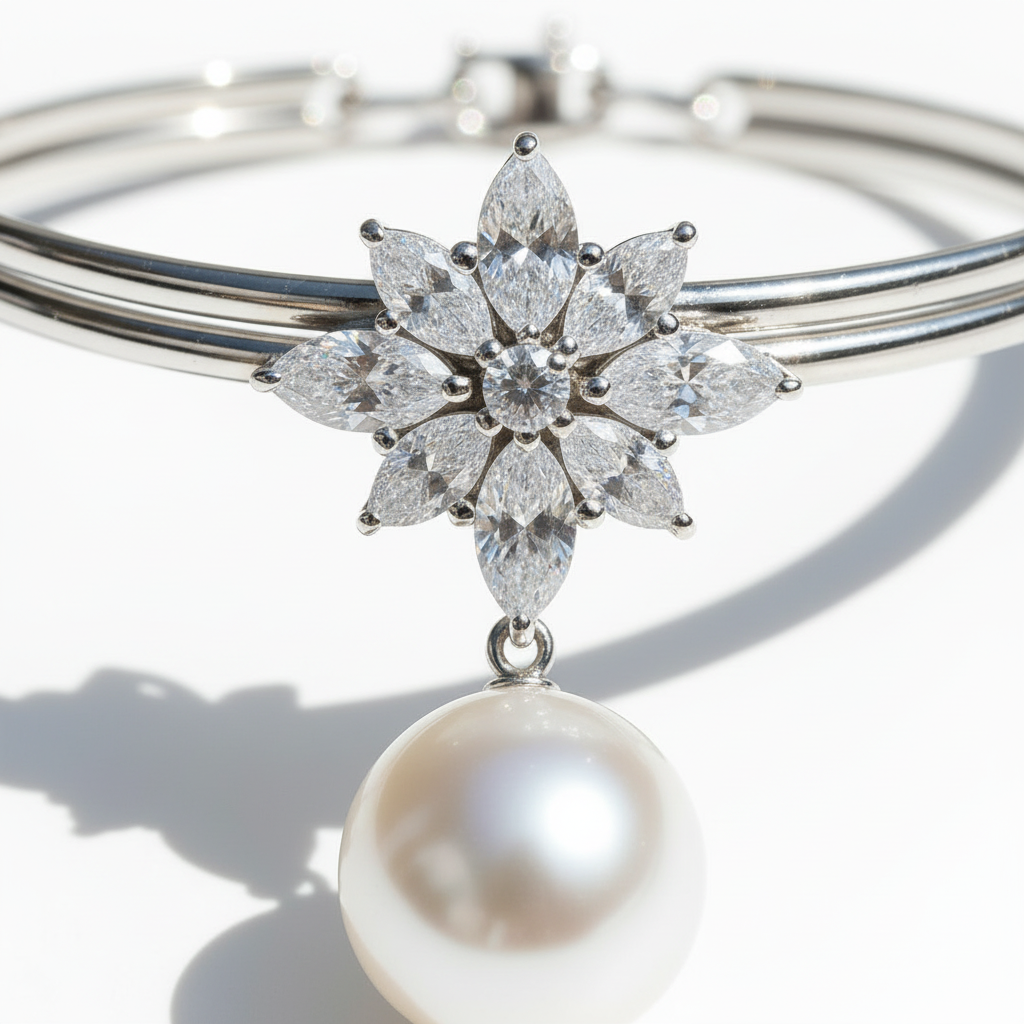 The Greenwich Pearl & Marquise Diamond Choker — Macro