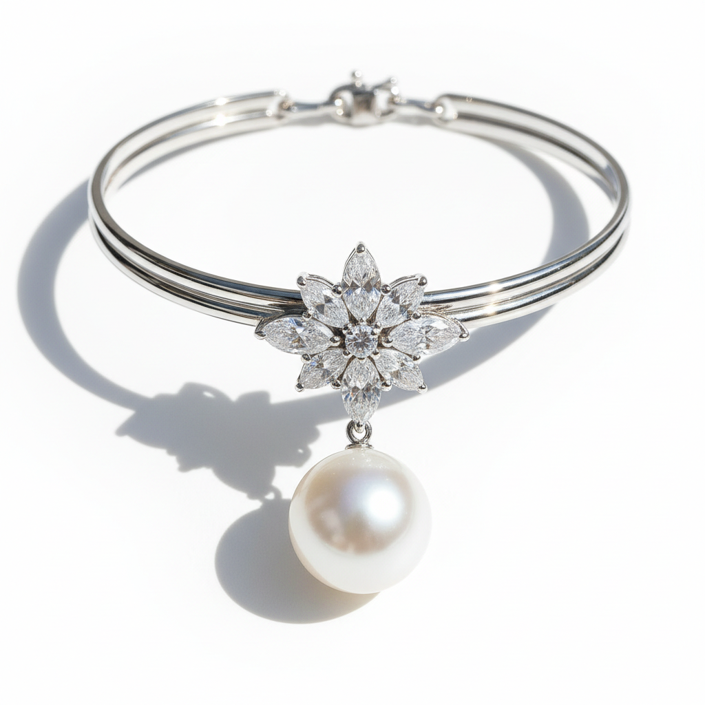 The Greenwich Pearl & Marquise Diamond Choker — White Seamless