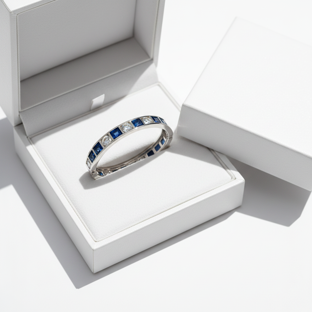 The Hampstead Sapphire & Diamond Bangle — Gift Box Showcase