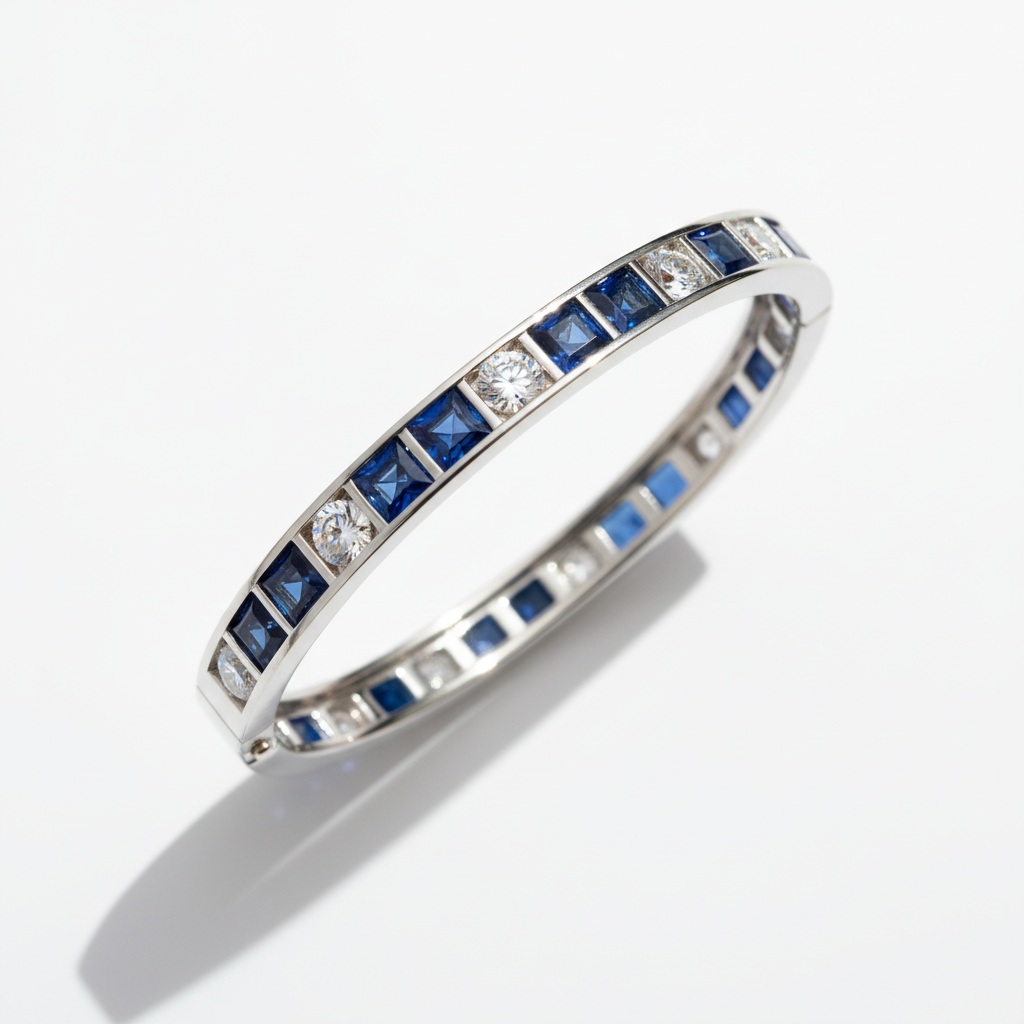 The Hampstead Sapphire & Diamond Bangle — White Seamless