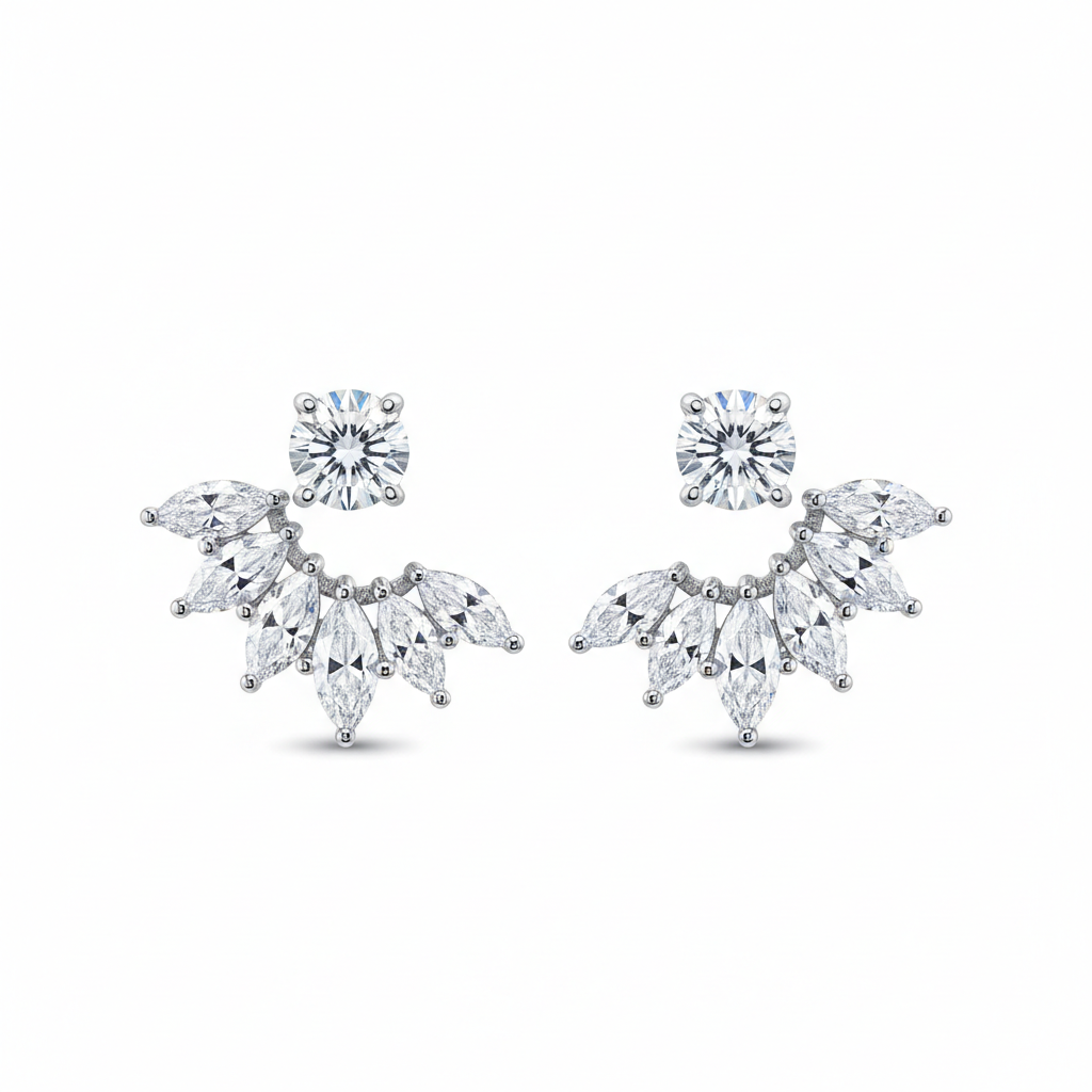 The Hyde Park Diamond Cluster Ear Jackets — White Seamless