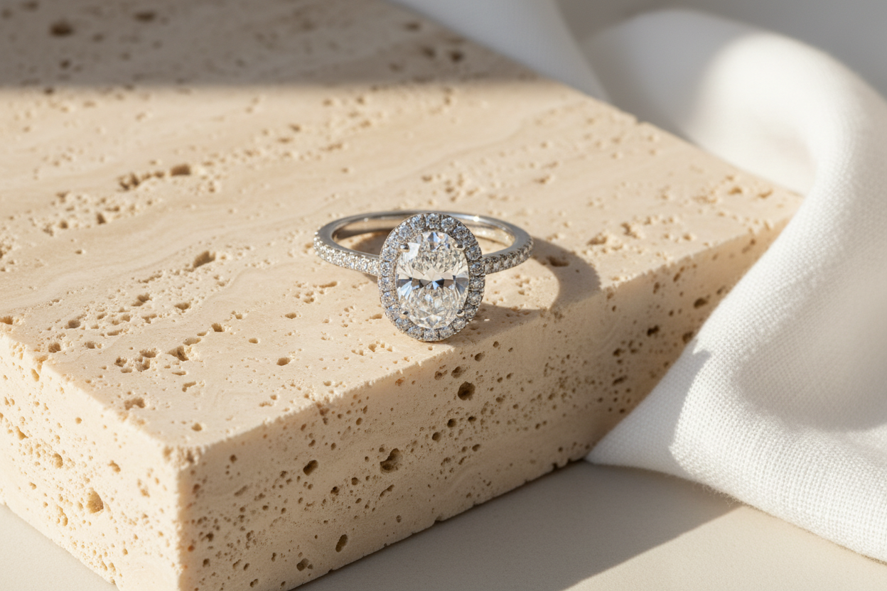 The Kensington Oval Halo Diamond Ring — Lifestyle