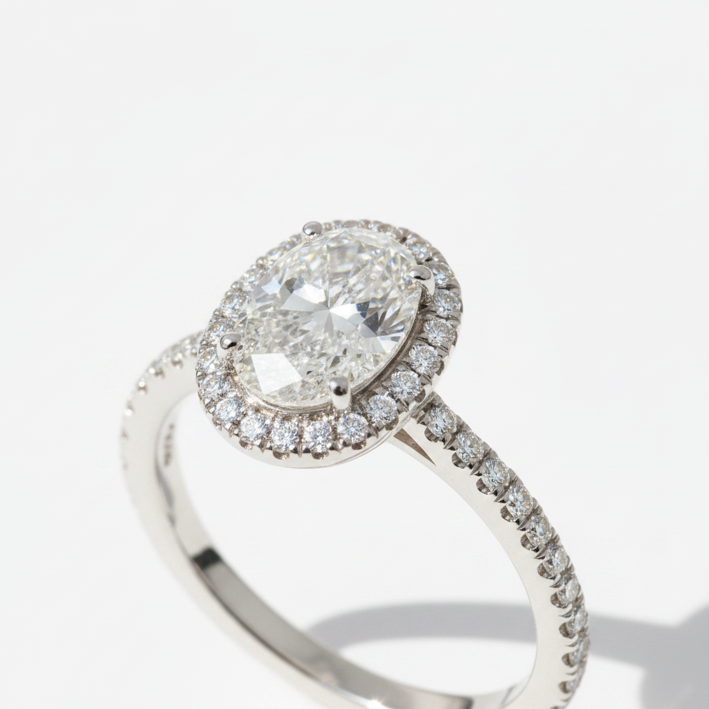 The Kensington Oval Halo Diamond Ring — Macro