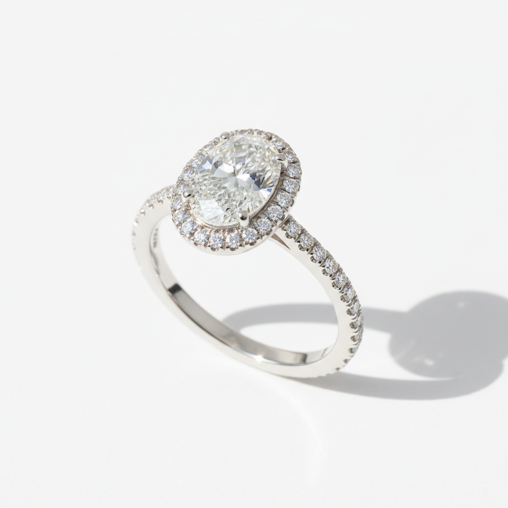 The Kensington Oval Halo Diamond Ring — White Seamless