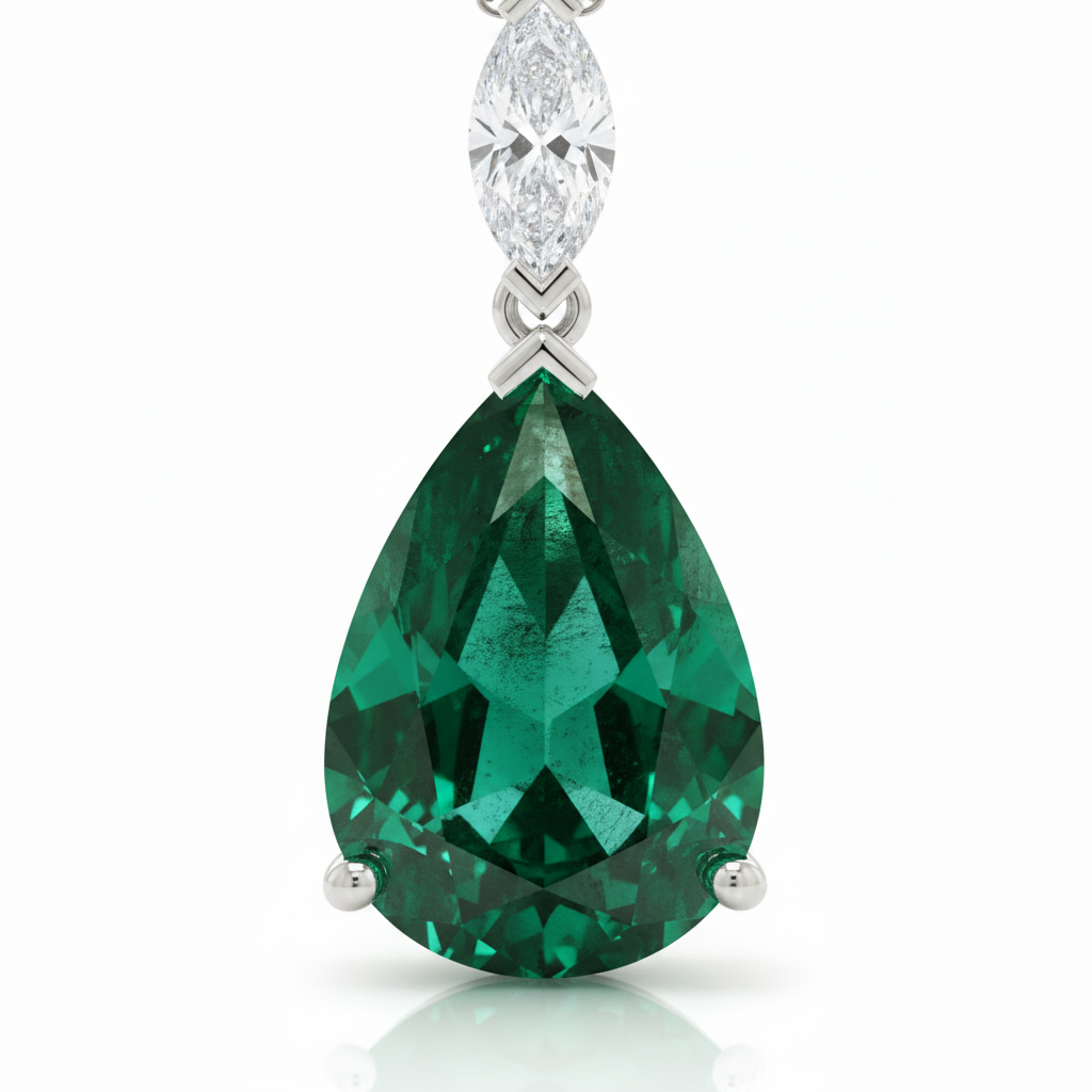 The Knightsbridge Pear-Shaped Emerald Pendant — Macro