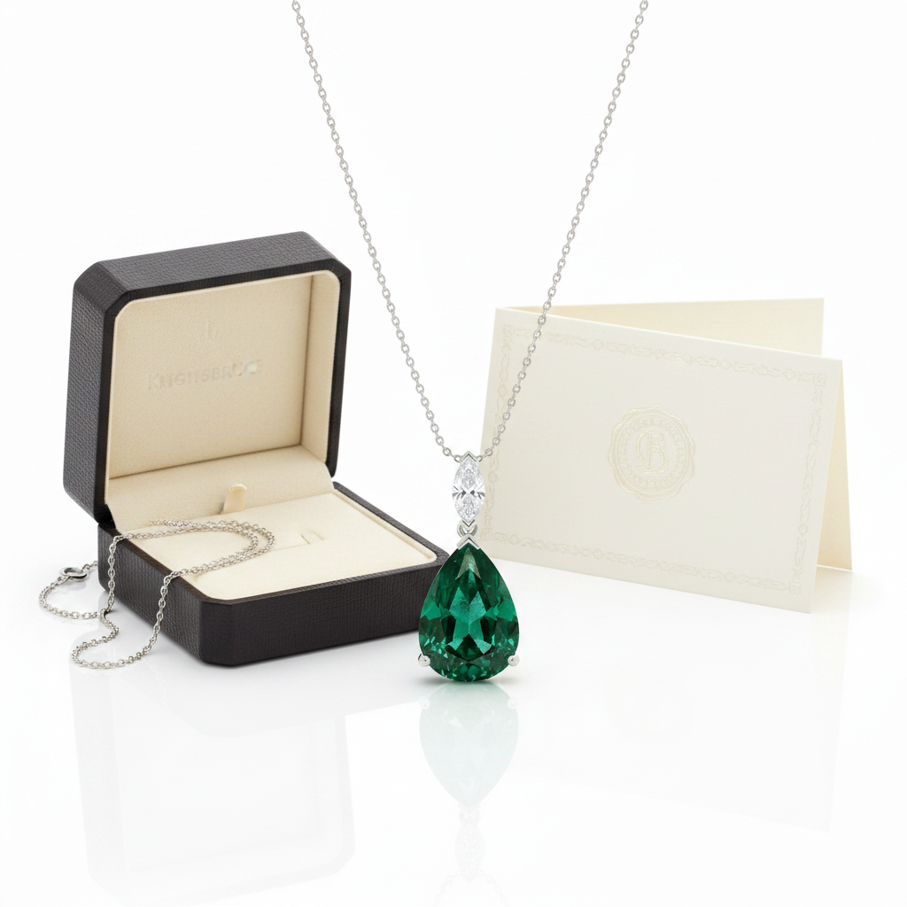 The Knightsbridge Pear-Shaped Emerald Pendant — Packaging