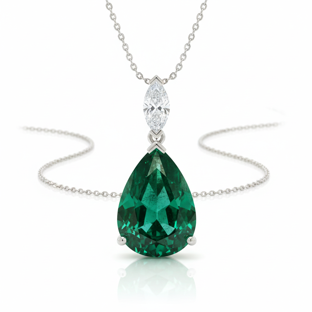 The Knightsbridge Pear-Shaped Emerald Pendant — White Seamless