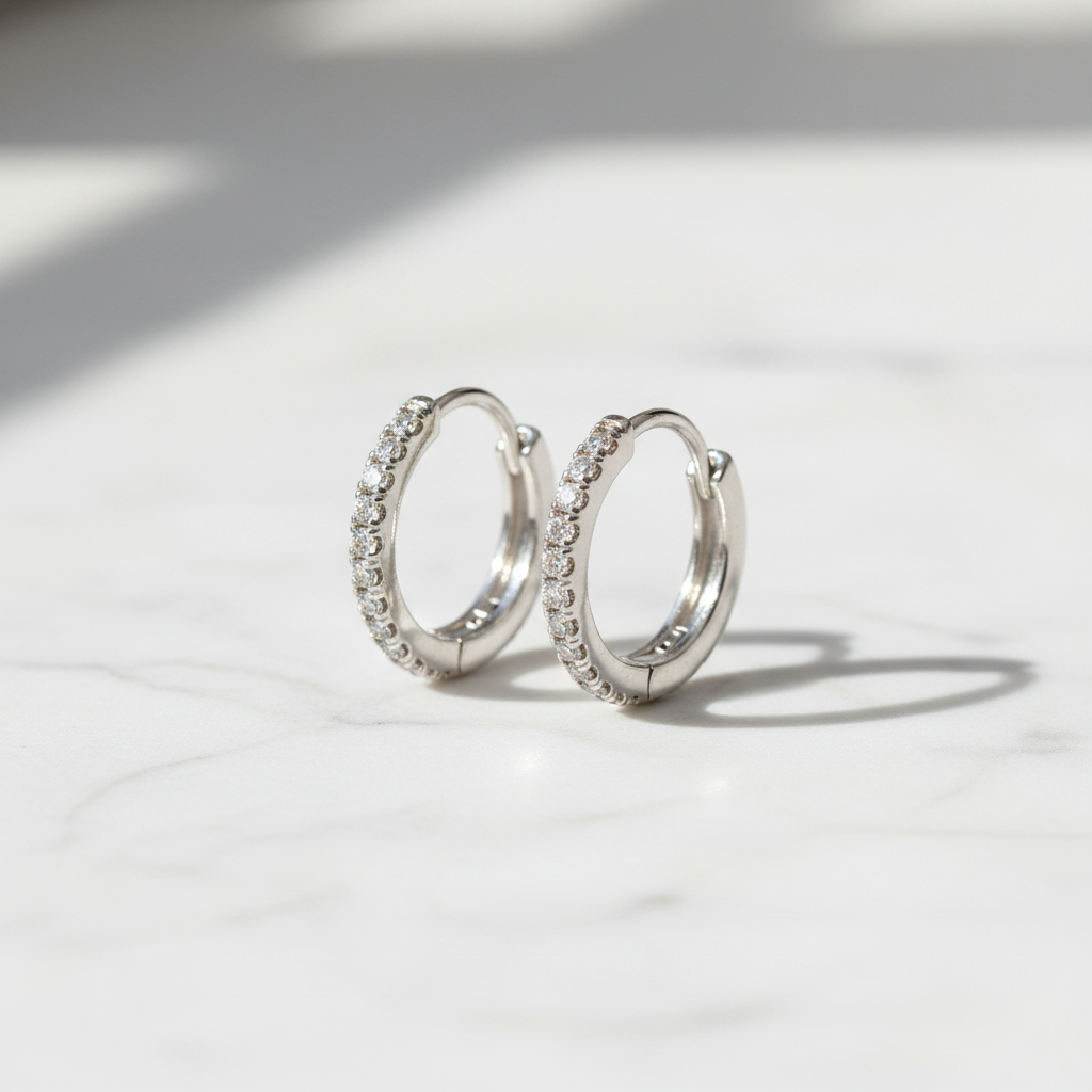 The Marylebone Diamond Huggie Hoop Earrings — 45° Marble