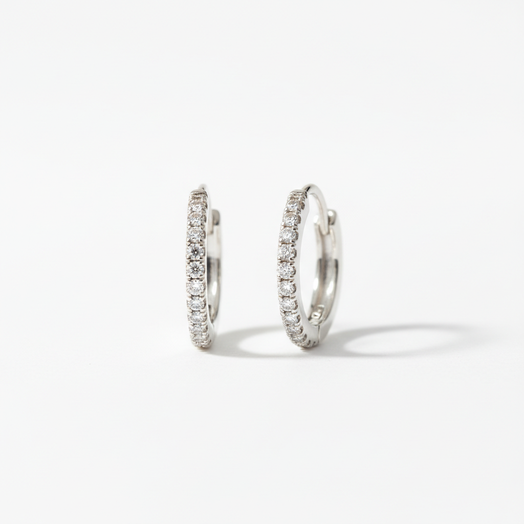 The Marylebone Diamond Huggie Hoop Earrings — White Seamless