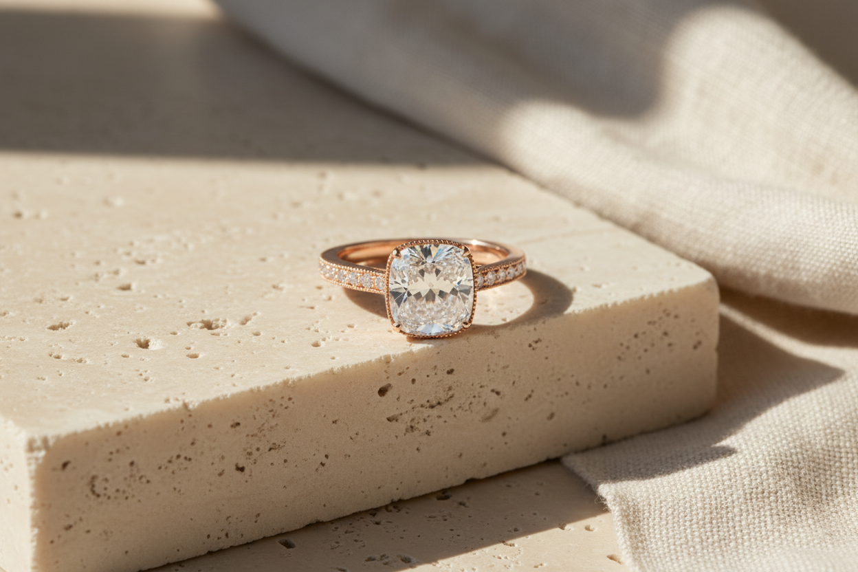 The Mayfair Cushion Cut Vintage Pave Ring — Lifestyle