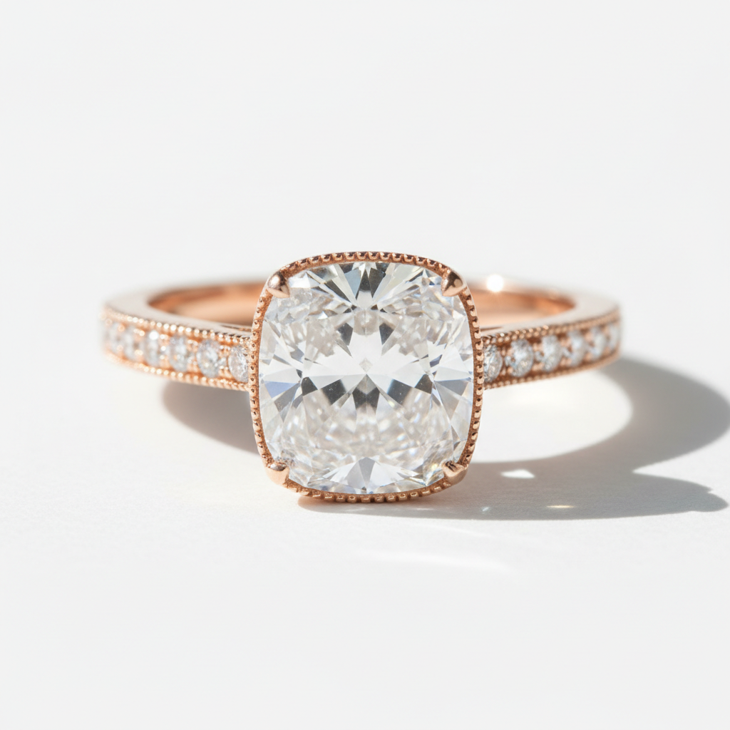 The Mayfair Cushion Cut Vintage Pave Ring — White Seamless