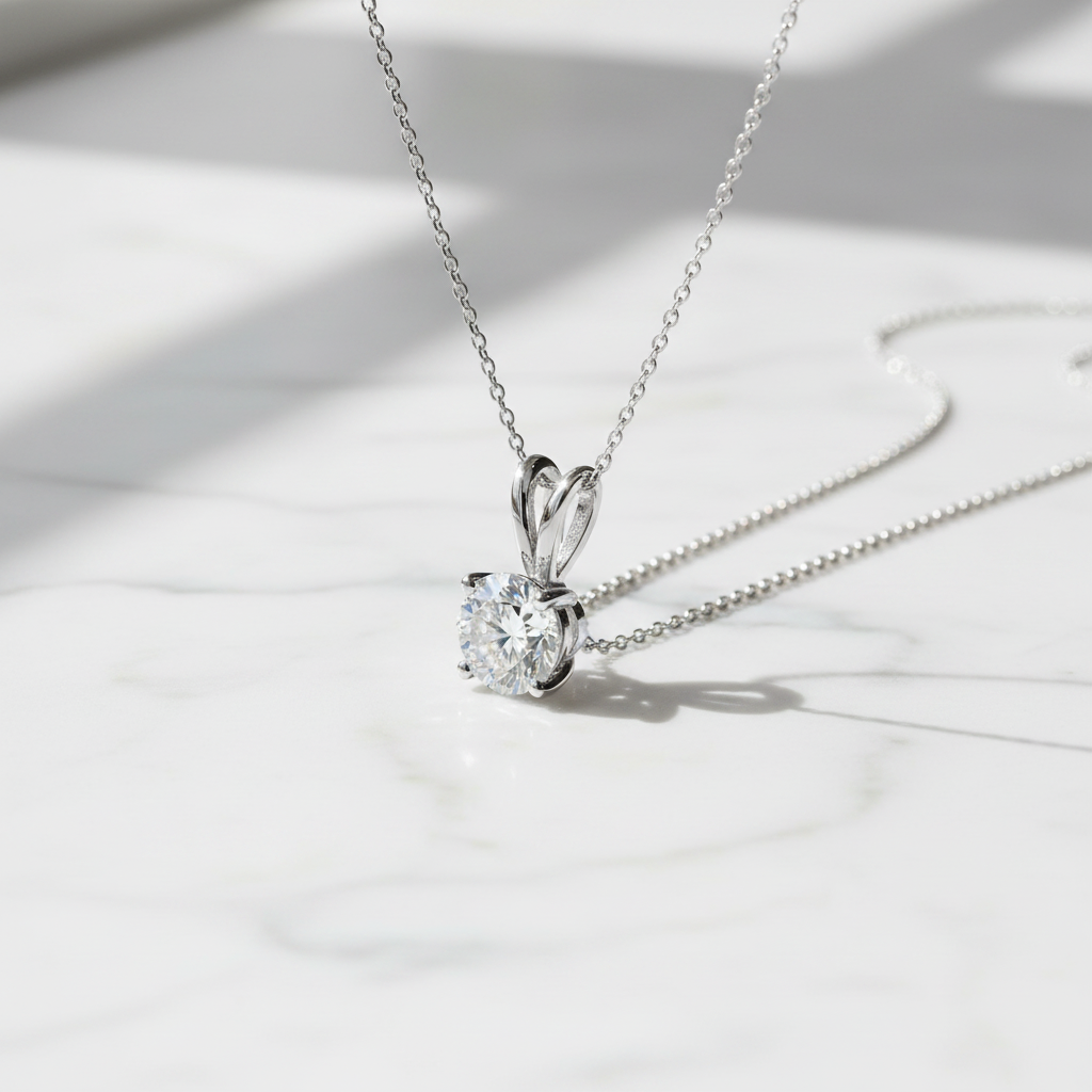 The Regent Diamond Solitaire Pendant Necklace — 45° Marble