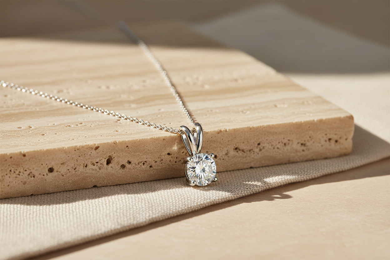 The Regent Diamond Solitaire Pendant Necklace — Lifestyle
