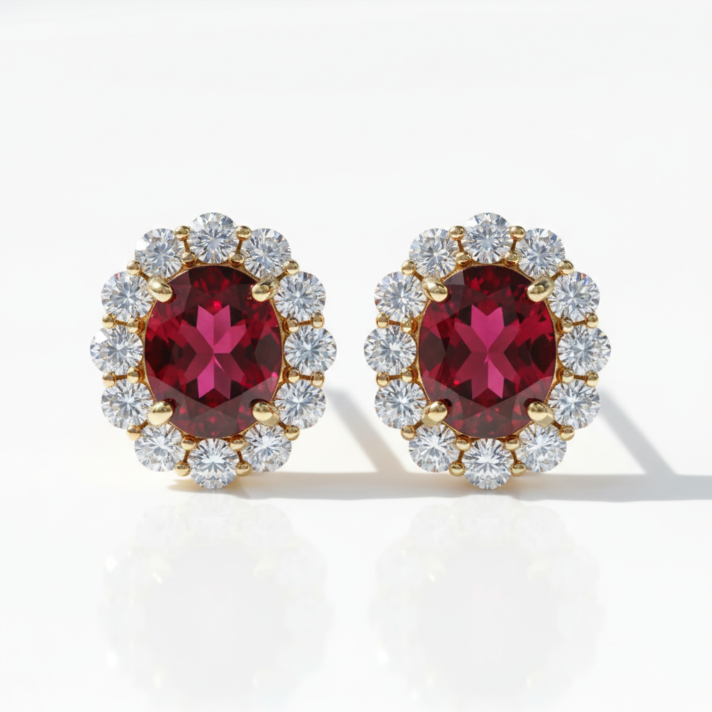 The Richmond Ruby & Diamond Halo Studs — White Seamless