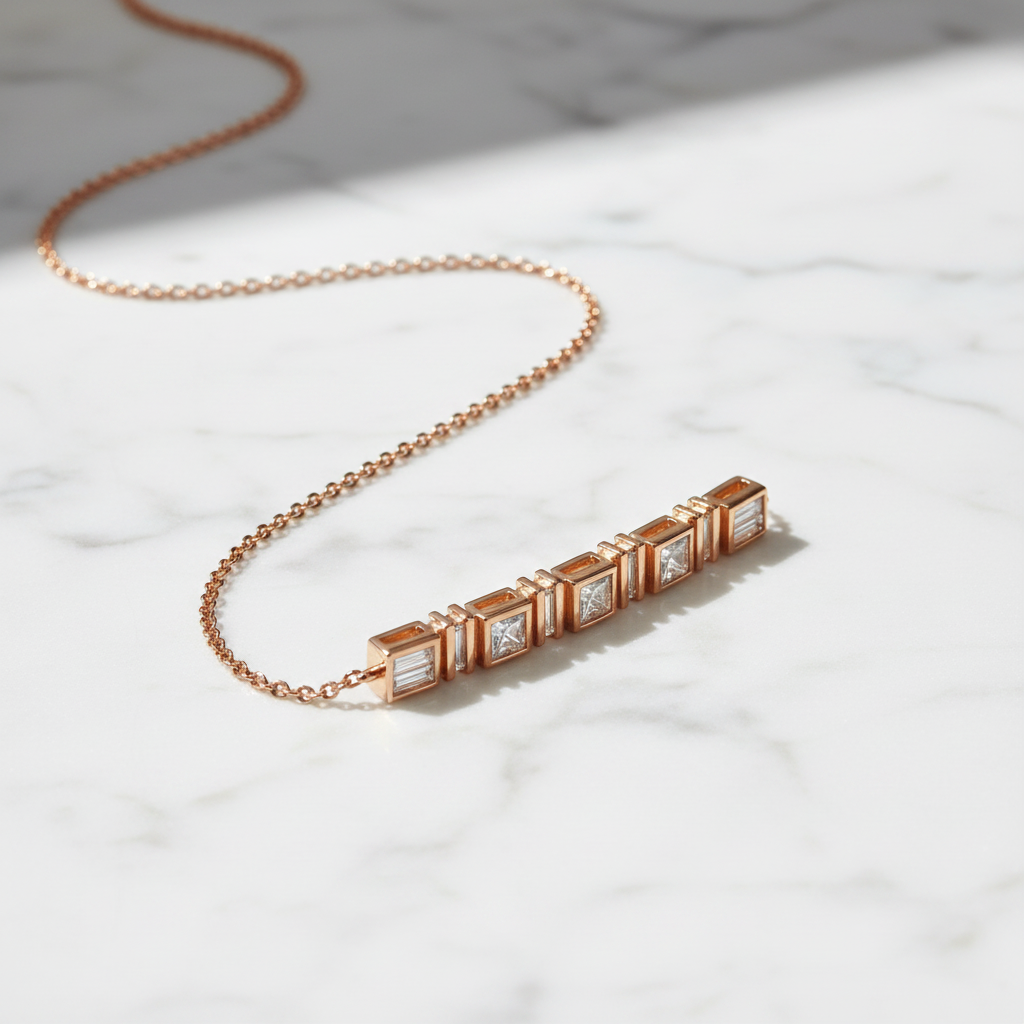 The Soho Geometric Diamond Bar Necklace — 45° Marble