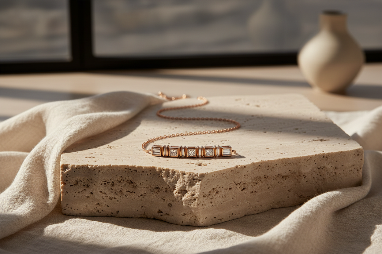 The Soho Geometric Diamond Bar Necklace — Lifestyle