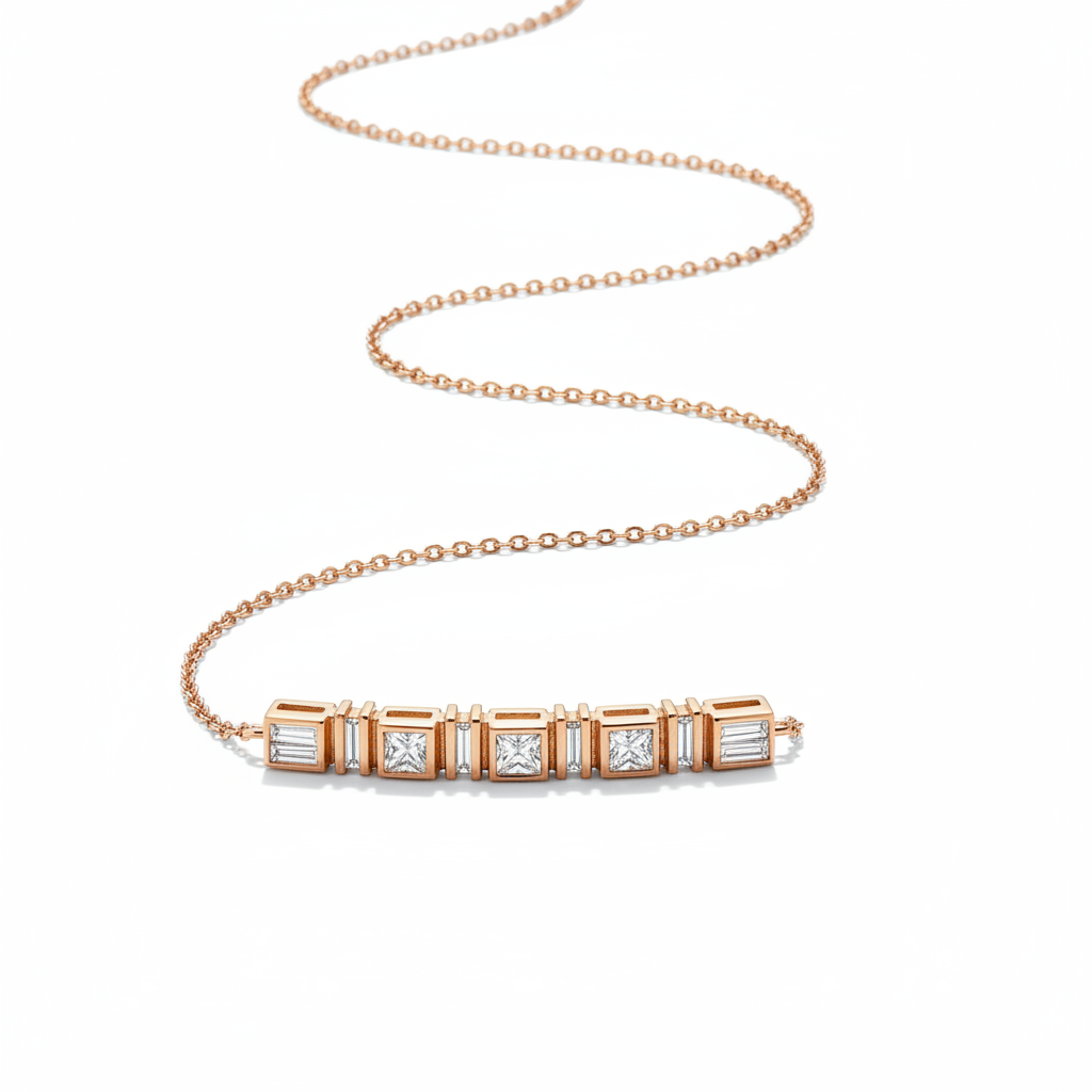The Soho Geometric Diamond Bar Necklace — White Seamless
