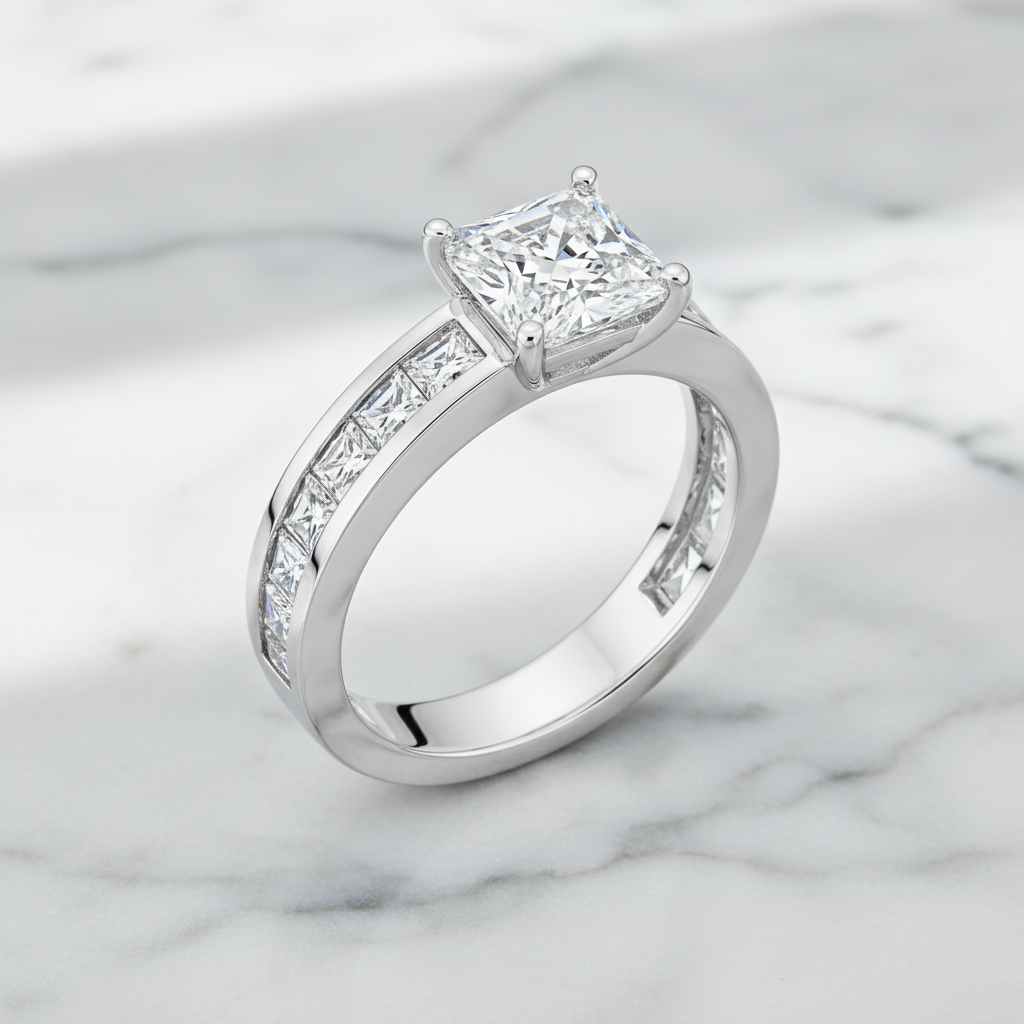 The Westminster Princess Cut Channel-Set Ring — 45° Marble