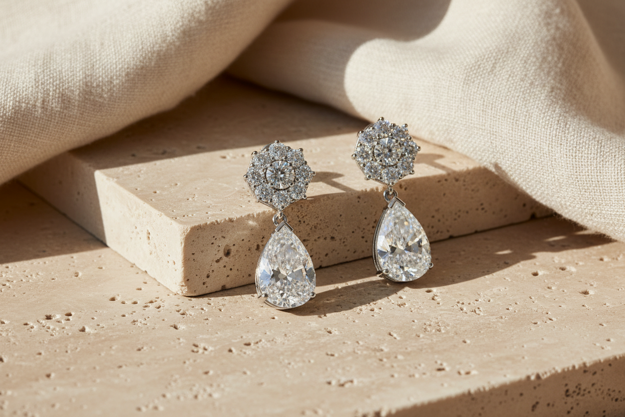 The Wimbledon Pear-Shaped Diamond Drop Earrings — Lifestyle