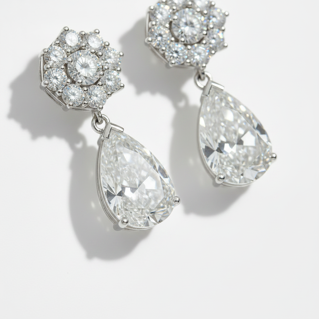 The Wimbledon Pear-Shaped Diamond Drop Earrings — Macro