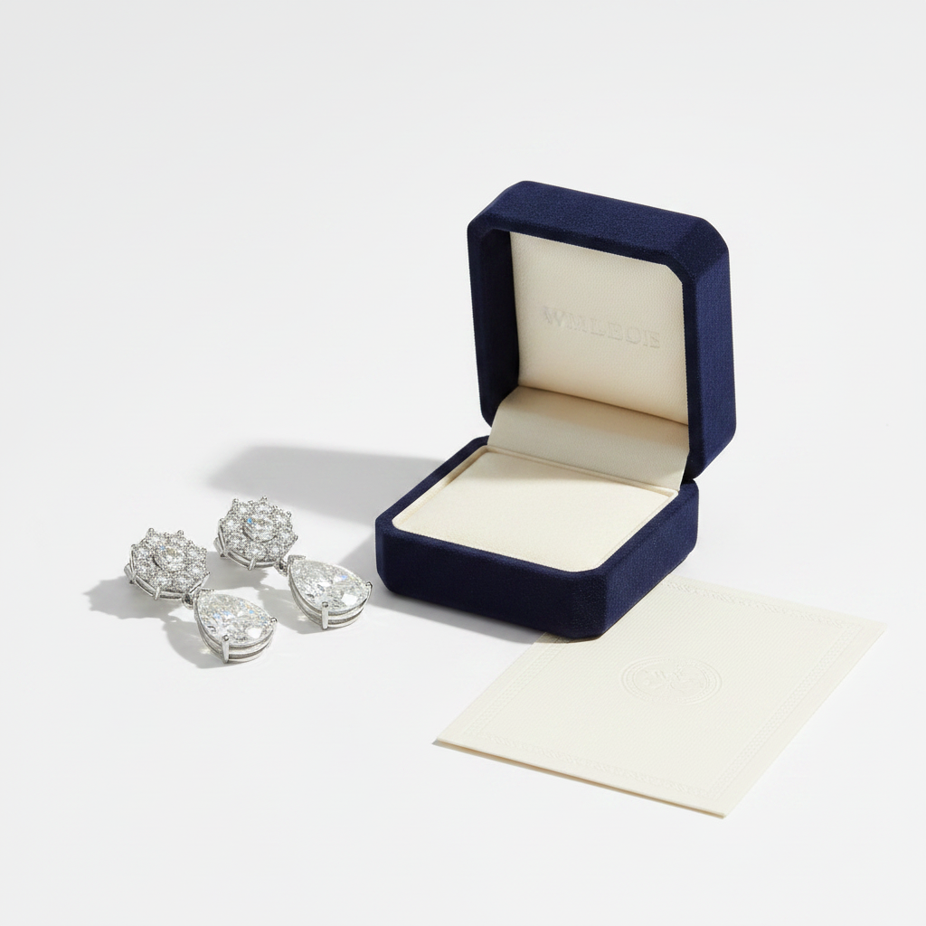 The Wimbledon Pear-Shaped Diamond Drop Earrings — Packaging