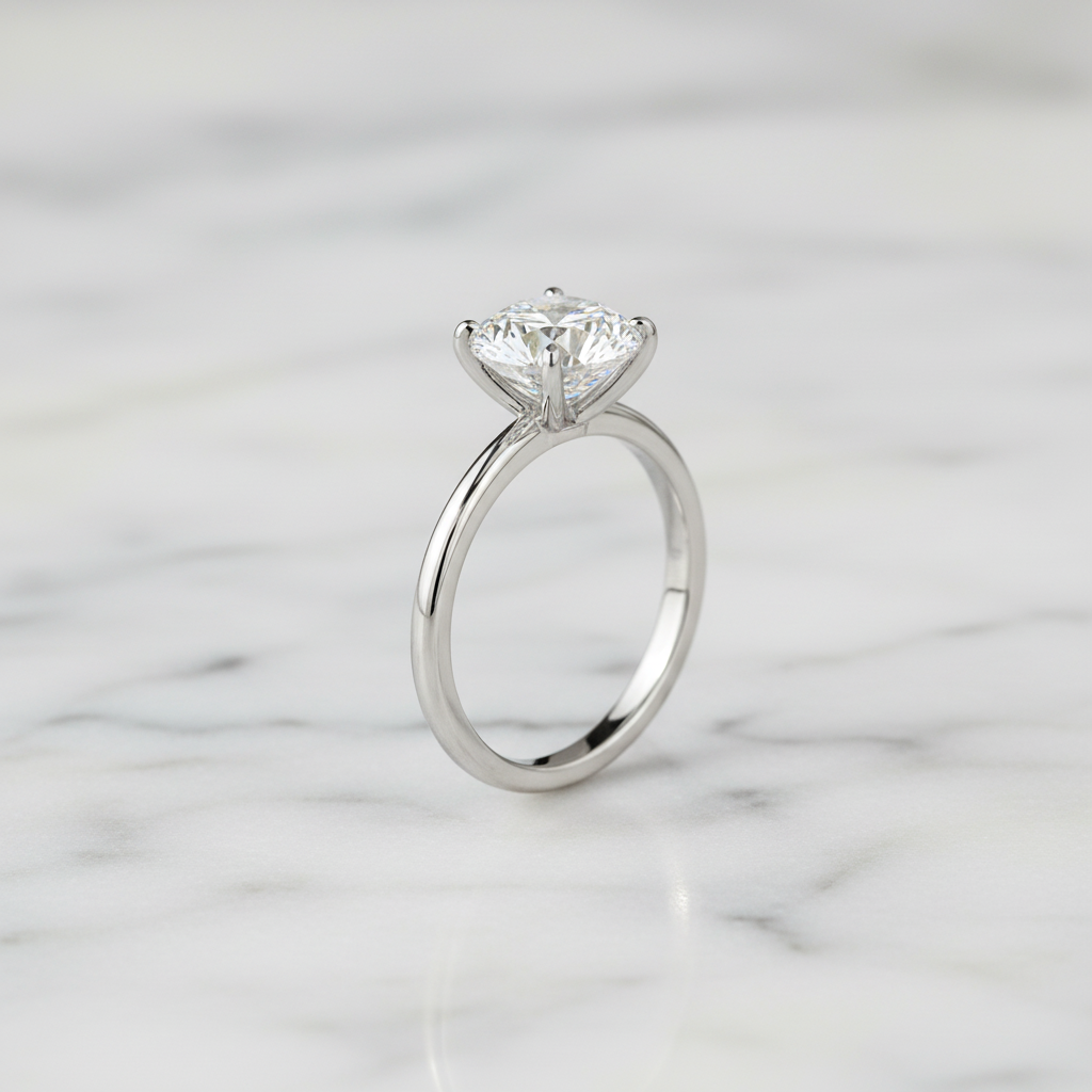 The Windsor Round Brilliant Solitaire Engagement Ring — 45° Marble